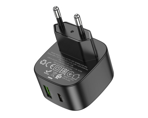 Мережевий зарядний пристрій BOROFONE BAS22A Fortune PD20W+QC3.0 charger(EU) Black (6941991109324)
