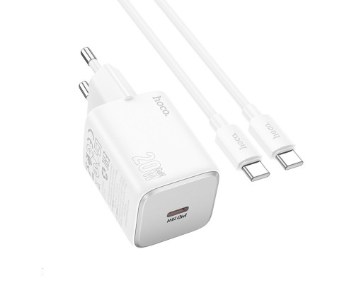 Мережевий зарядний пристрій HOCO N40 Mighty single port PD20W charger set(Type-C to Type-C) White (6942007617017)
