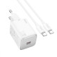 Мережевий зарядний пристрій HOCO N40 Mighty single port PD20W charger set(Type-C to Type-C) White (6942007617017)