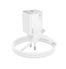 Мережевий зарядний пристрій HOCO N40 Mighty single port PD20W charger set(Type-C to Type-C) White (6942007617017)