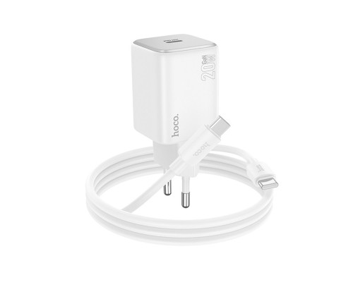 Мережевий зарядний пристрій HOCO N40 Mighty single port PD20W charger set(Type-C to Type-C) White (6942007617017)
