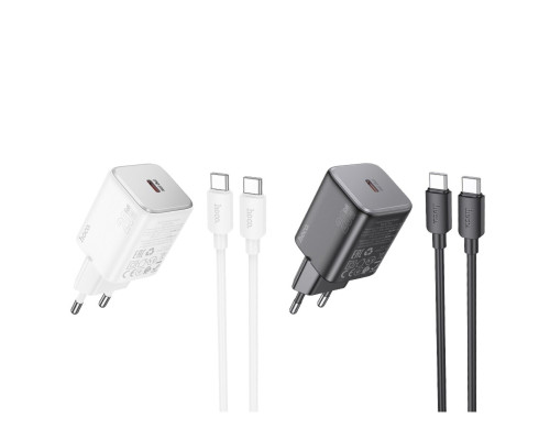 Мережевий зарядний пристрій HOCO N40 Mighty single port PD20W charger set(Type-C to Type-C) White (6942007617017)