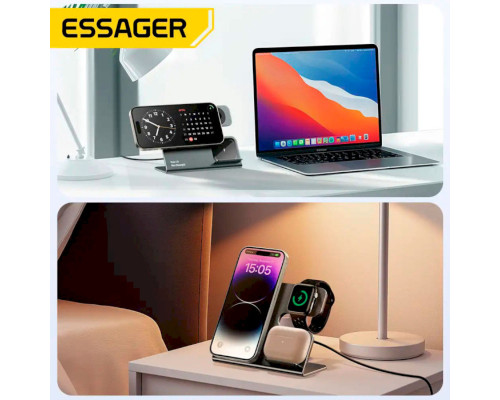 Бездротовий зарядний пристрій Essager Ruicheng desktop magnetic suction three in one wireless charging of 15W black (EWXZM-RC0G-Z)