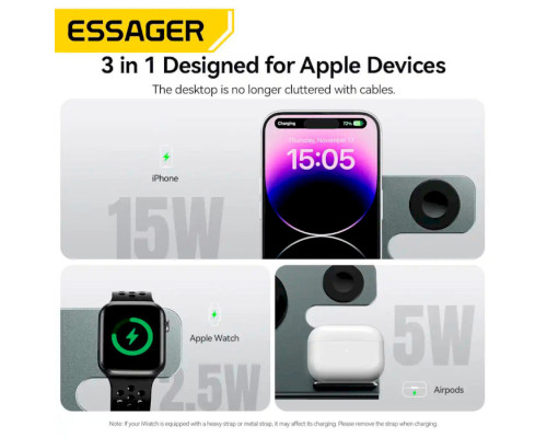 Бездротовий зарядний пристрій Essager Ruicheng desktop magnetic suction three in one wireless charging of 15W black (EWXZM-RC0G-Z)