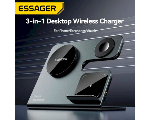 Бездротовий зарядний пристрій Essager Ruicheng desktop magnetic suction three in one wireless charging of 15W black (EWXZM-RC0G-Z)