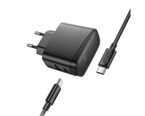 Мережевий зарядний пристрій HOCO CS63A Bright PD65W(1A1C) charger set (C to C)(EU) Black (6942007638487)