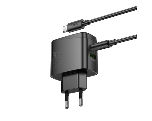 Мережевий зарядний пристрій HOCO CS63A Bright PD65W(1A1C) charger set (C to C)(EU) Black (6942007638487)