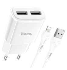 Мережевий зарядний пристрій HOCO C88A Star round dual port charger set (iP) 12W White (6931474749512)