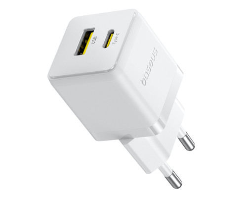 Мережевий зарядник пристрій Baseus Palm Fast Charger C+U 30W EU Moon White (with Baseus Mini White Cable USB-C to USB-C 60W (20V/3A) 1m Moon White) (P1011160A213-01)