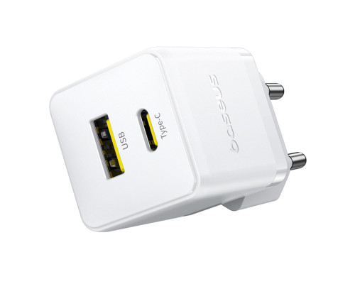 Мережевий зарядник пристрій Baseus Palm Fast Charger C+U 30W EU Moon White (with Baseus Mini White Cable USB-C to USB-C 60W (20V/3A) 1m Moon White) (P1011160A213-01)