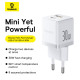 Мережевий зарядник пристрій Baseus Palm Fast Charger C+U 30W EU Moon White (with Baseus Mini White Cable USB-C to USB-C 60W (20V/3A) 1m Moon White) (P1011160A213-01)