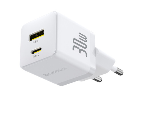 Мережевий зарядник пристрій Baseus Palm Fast Charger C+U 30W EU Moon White (with Baseus Mini White Cable USB-C to USB-C 60W (20V/3A) 1m Moon White) (P1011160A213-01)