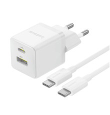 Мережевий зарядник пристрій Baseus Palm Fast Charger C+U 30W EU Moon White (with Baseus Mini White Cable USB-C to USB-C 60W (20V/3A) 1m Moon White) (P1011160A213-01)