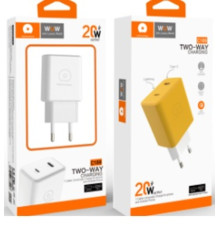 Мережевий зарядний пристрій WUW-C189 PD 20W Charger USB C + USB C white (C189)