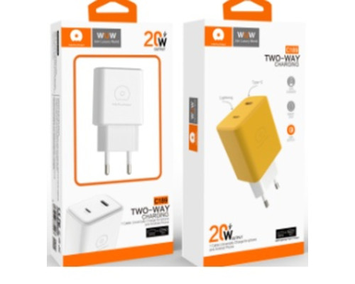 Мережевий зарядний пристрій WUW-C189 PD 20W Charger USB C + USB C white (C189)