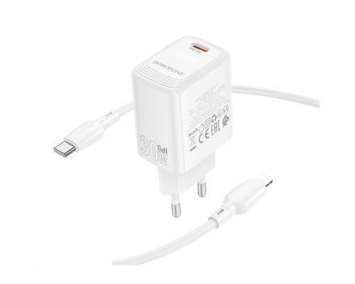 Мережевий зарядний пристрій BOROFONE BN28 Fuente single port PD30W charger (EU) White (6941991120299)