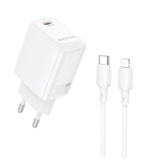 Мережевий зарядний пристрій BOROFONE BN28 Fuente single port PD30W charger set (C to iP) (EU) White (6941991120305)