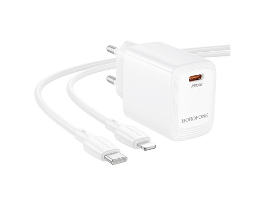 Мережевий зарядний пристрій BOROFONE BN28 Fuente single port PD30W charger set (C to iP) (EU) White (6941991120305)