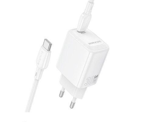 Мережевий зарядний пристрій BOROFONE BN28 Fuente single port PD30W charger set (C to C) (EU) White (6941991120312)