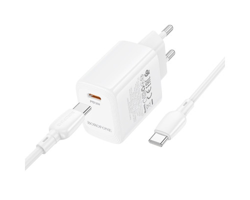 Мережевий зарядний пристрій BOROFONE BN28 Fuente single port PD30W charger set (C to C) (EU) White (6941991120312)