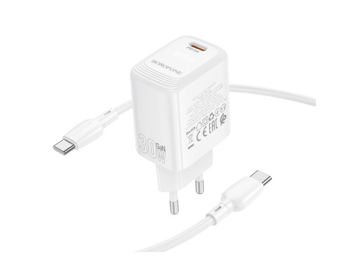 Мережевий зарядний пристрій BOROFONE BN28 Fuente single port PD30W charger set (C to C) (EU) White (6941991120312)