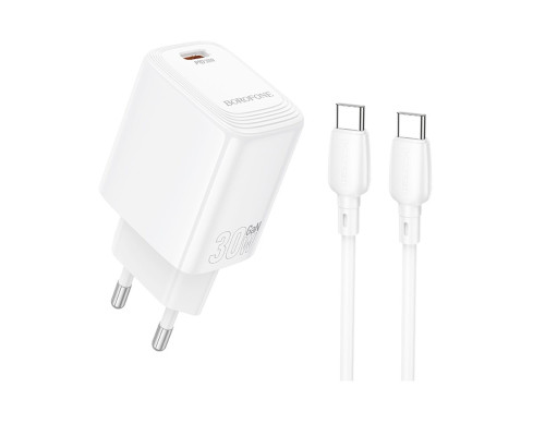 Мережевий зарядний пристрій BOROFONE BN28 Fuente single port PD30W charger set (C to C) (EU) White (6941991120312)