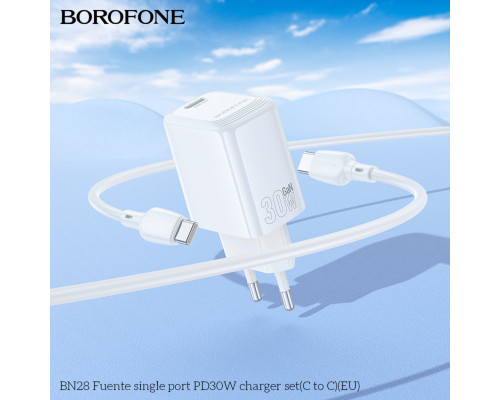 Мережевий зарядний пристрій BOROFONE BN28 Fuente single port PD30W charger set (C to C) (EU) White (6941991120312)