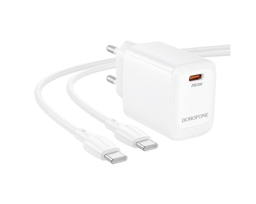 Мережевий зарядний пристрій BOROFONE BN28 Fuente single port PD30W charger set (C to C) (EU) White (6941991120312)