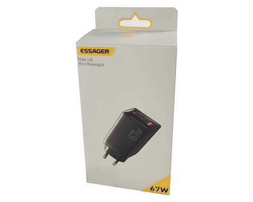 Мережевий зарядний пристрій ESSAGER DIANYUN 67W GaN travel charger 2C+A black (ECTAC-DYB01-Z)
