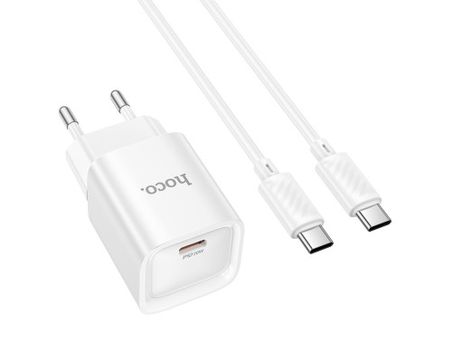 Мережевий зарядний пристрій HOCO C146A Charm single port PD20W charger set (C to C) (EU) White (6942007630269)
