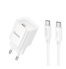 Мережевий зарядний пристрій HOCO C146A Charm single port PD20W charger set (C to C) (EU) White (6942007630269)