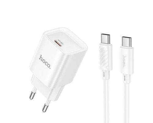 Мережевий зарядний пристрій HOCO C146A Charm single port PD20W charger set (C to C) (EU) White (6942007630269)