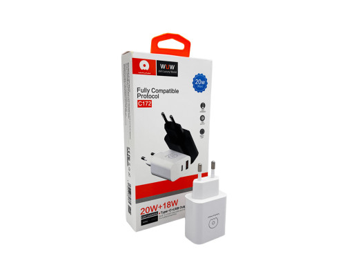 Мережевий зарядний пристрій WUW-C172 20W PD USB-C + USB QC3.0 18W white (c172W)