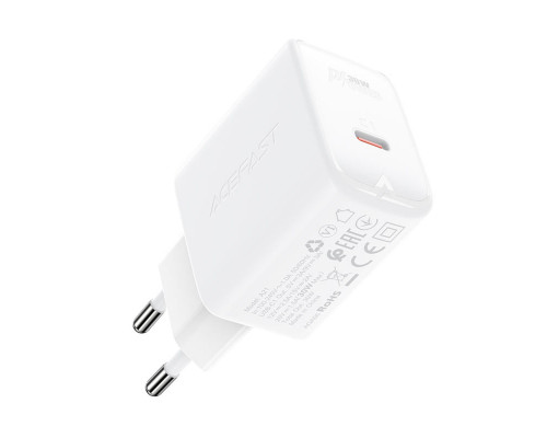 Мережевий зарядний пристрій ACEFAST A21 30W GaN single USB-C charger White (AFA21W)