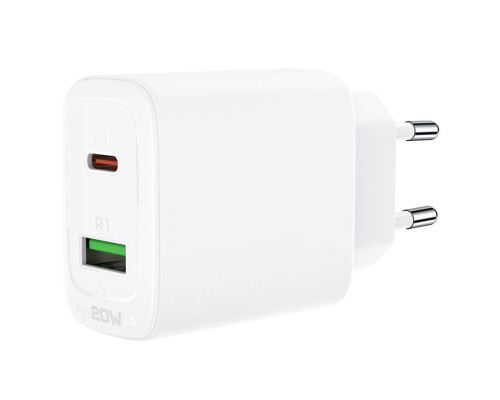 Мережевий зарядний пристрій ACEFAST A25 PD20W (USB-C+USB-A) dual port charger White (AFA25W)