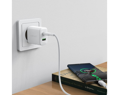 Мережевий зарядний пристрій ACEFAST A25 PD20W (USB-C+USB-A) dual port charger White (AFA25W)