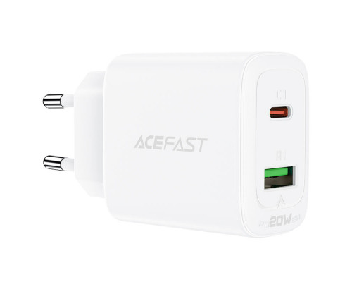 Мережевий зарядний пристрій ACEFAST A25 PD20W (USB-C+USB-A) dual port charger White (AFA25W)