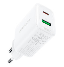 Мережевий зарядний пристрій ACEFAST A25 PD20W (USB-C+USB-A) dual port charger White (AFA25W)