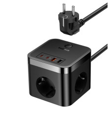 Мережевий зарядний пристрій Baseus PowerCombo Cube Power Strip 3AC+2U+2C 30W 1.5m EU Cluster Black (E00066400117-00)