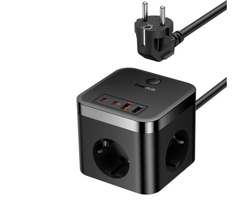 Мережевий зарядний пристрій Baseus PowerCombo Cube Power Strip 3AC+2U+2C 30W 1.5m EU Cluster Black (E00066400117-00)