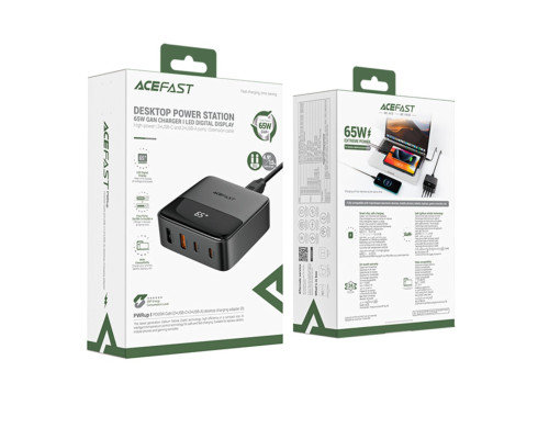 Мережевий зарядний пристрій ACEFAST Z6 PD65W GaN (2*USB-C+2*USB-A) desktop charging adapter Black (6974316283324)