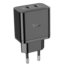 Мережевий зарядний пристрій HOCO N35 Streamer dual-port PD45W GaN (2C) charger(EU) Black (6931474797193)