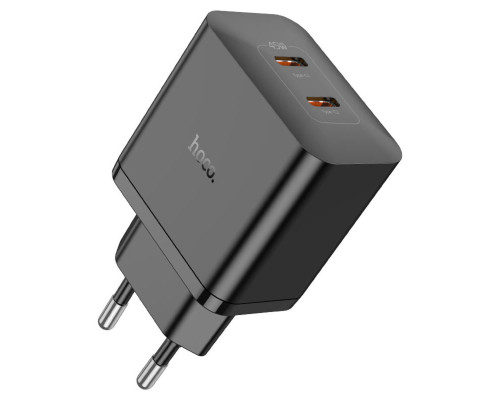 Мережевий зарядний пристрій HOCO N35 Streamer dual-port PD45W GaN (2C) charger(EU) Black (6931474797193)