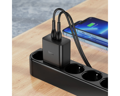 Мережевий зарядний пристрій HOCO N35 Streamer dual-port PD45W GaN (2C) charger(EU) Black (6931474797193)