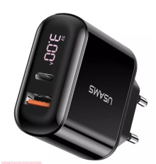 Зарядний пристрій UsamsUS-CC085 T23 QC3.0+PD3.0 18W Digital Display black (CC85TC01)