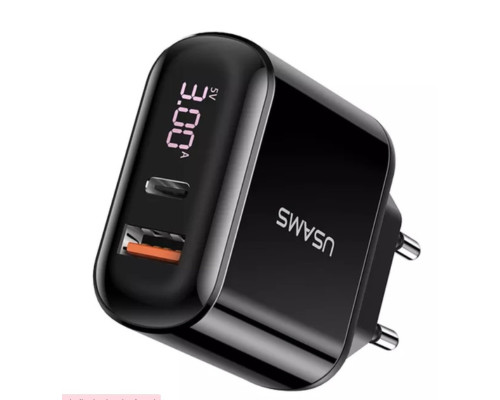 Зарядний пристрій UsamsUS-CC085 T23 QC3.0+PD3.0 18W Digital Display black (CC85TC01)