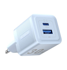 Зарядний пристрій Vention 2-Port USB (C + A) GaN Charger (30W/30W) EU-Plug Blue (FEQL0-EU)