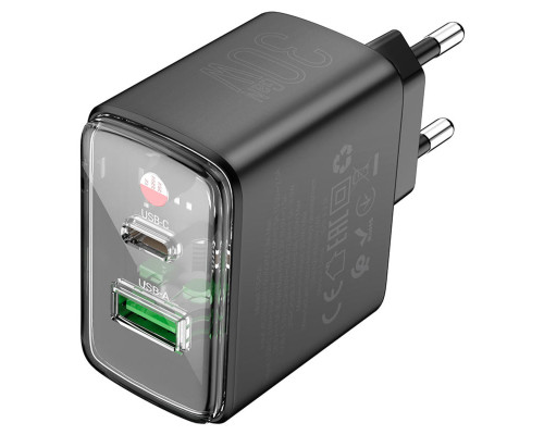 Мережевий зарядний пристрій HOCO CS42A Smart PD30W+QC3.0 charger (EU) Black (6942007620765)