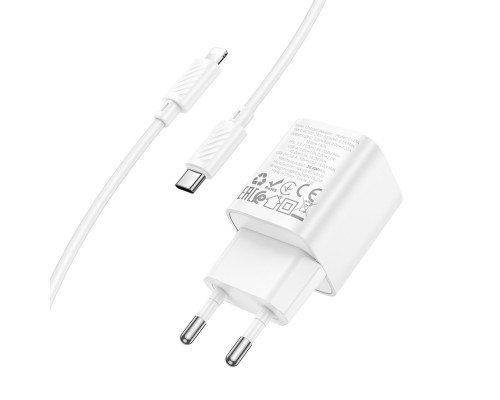 Мережевий зарядний пристрій HOCO C147A Charm PD20W+QC3.0 charger set (C to iP)(EU) White (6942007630283)