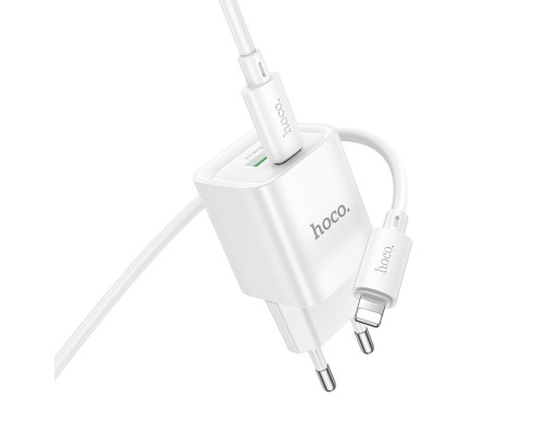 Мережевий зарядний пристрій HOCO C147A Charm PD20W+QC3.0 charger set (C to iP)(EU) White (6942007630283)
